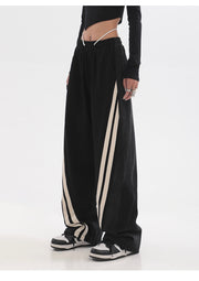 NYC 90s Streetwear High Waist Trousers, Y2K Straight Leisure Pants Stitching Wide Leg With Pocket Retro Rave Pants loveyourmom Love Your Mom Black L 