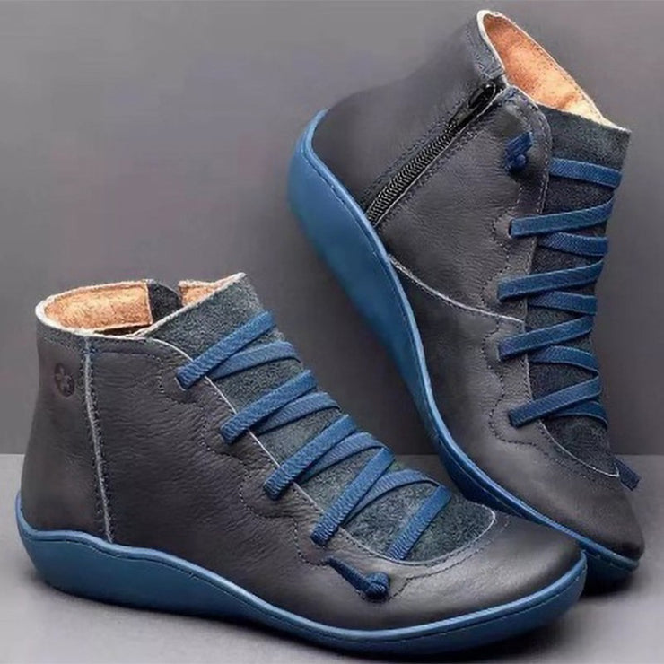 Copenhagen 2024 Handcrafted Women Leather Ankle Boots - Comfort Fit with Stylish Elastic Laces. loveyourmom Love Your Mom Grey blue 35 