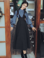 Vintage Women Bottom Skirt Shirt Suit, Japanese Korean School Style Skirt, Watermelon Sleeve, High Waist Designer Long Bottom Skirt 1 1   