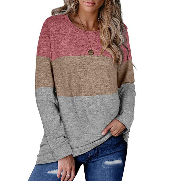 Women's Long Sleeve Casual Pullover Crew Neck Stitching Contrast Color Sweatshirt Loose Trendy Soft Tops for Leggings, color block sweater loose casual top loveyourmom Love Your Mom Red L 