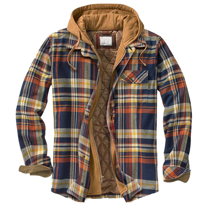New York Retro Plaid Hooded Flannel Padded Jacket, Zip Up Heavyweight Thermal Lined Button Down Varsity Jacket Plus Size 5XL loveyourmom Love Your Mom 13color 3XL 