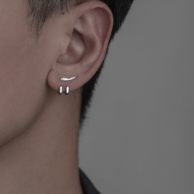 Mens Earrings - Silver Stud Earrings, Men, Minimalist Male Earring, Sterling Silver, Mens Stud Earrings, Studs for Men, tick v hoop earrings 1 1 Left ear  