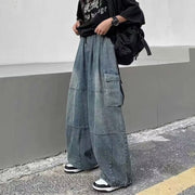 Baggy Jeans Women Oversized Vintage Denim Pants, Y2K Unisex Retro Harajuku Wide Leg Jeans Casual Loose Elastic Waist Streetwear Opiumcore Trousers 1 1   