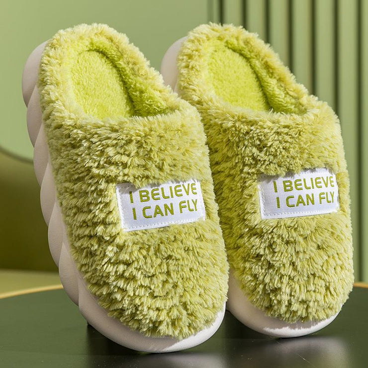Men's And Women's Indoor Fleece Warm Soft Bottom Slippers loveyourmom Love Your Mom Green 36or37 