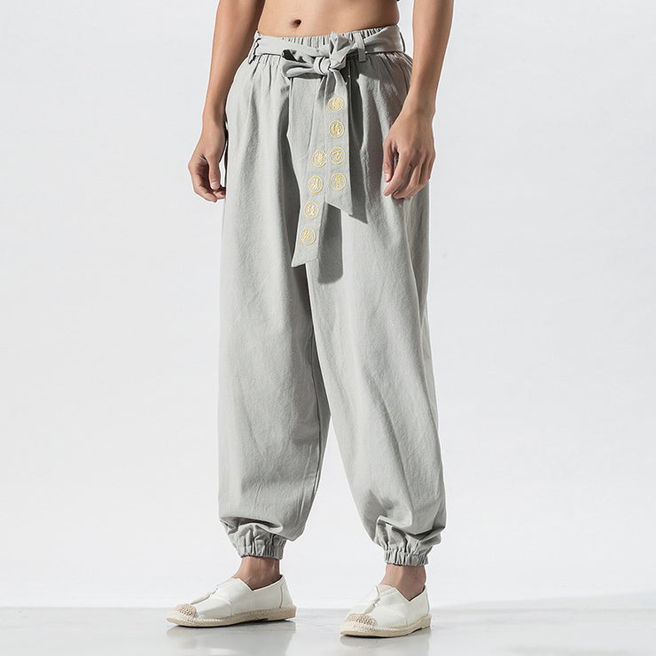 Casual Embroidered Linen Harem Pants, Boho Hippie Lounge Pants, Wide Leg Pants, Beach Pajama Pants, Comfort Wear Festival - Plus size 5XL 1 1 Light Gray 2XL 