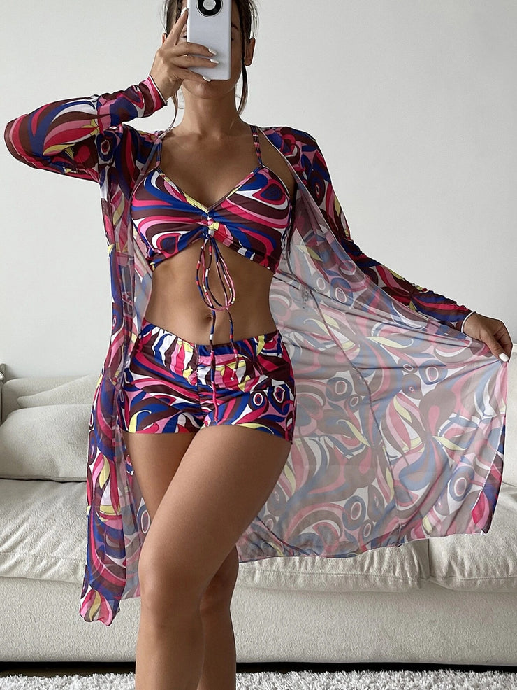 Swimsuit Female Split Three-piece Set High Waist Long Sleeve Smock Drawstring Suit 1 1 7 Style L 