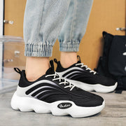 Retro Black White Men Thick Sole Sneakers, 90's Hip Hope Street In-Heel, Lace-Up Sneakers 1 1 B 39 
