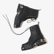Thick Platform Handmade Women's Ankle Boots, Metal Decor Women's Boots with Biker Punk Metal Gothic 1 1 Black velvet 34 