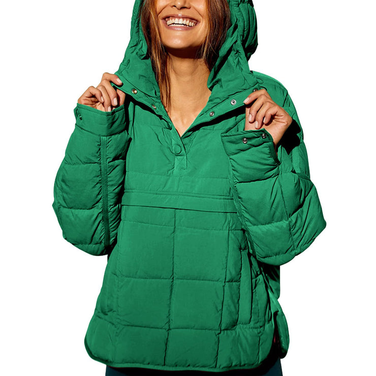 90's Oversized Puffer Jacket, Quilted Dolman Hoodies Pullover Long Sleeve Lightweight Warm Tops Coat. 1 1 Green L 