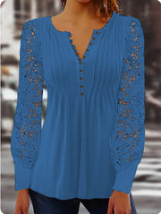 Paris Lace V-Neck Long Sleeve Shirt Top, Boho Casual Comfortable Womens shirt loveyourmom Love Your Mom Peacock blue 2XL 