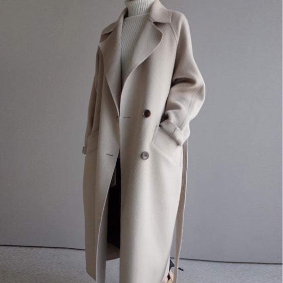 Long Lapel Coat Women, Thick Warm Cozy Coat, Stylish Designer Trench Coat, Elegant Woolen Coat, Winter Clothingg 1 1 White L 