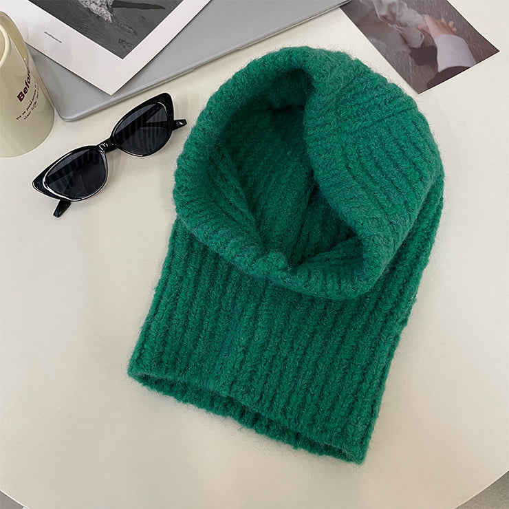 Winter Balaclava,  Woolen Hat Scarf Earflaps Knitted Hat, Hat Bib One Ear Protection Knitted Hats - schalmütze stricken 1 1 Green M56 58cm 