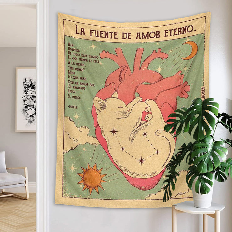 Lovely Cat Moon Sun Tarot Tapestry,Cats Tapestry,Moon Star Tapestry,Wall Hangings,Bedroom Dorm Decor,Window DIY Decor,Home Decor,Tablecloth,Gift loveyourmom Love Your Mom JH0141 100x150cm 