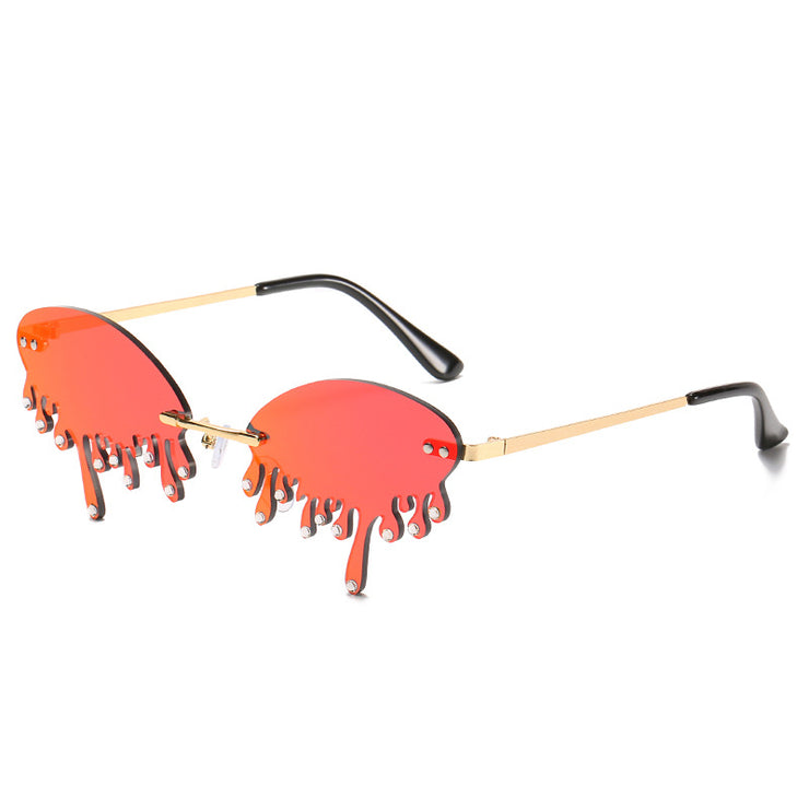 Teardrop shape sunglasses 1 1 Gold frame red film B  