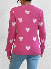 Women's Sweater Heart Pattern Sweater, Loose Round Neck Knitted Pullover Sweater loveyourmom Love Your Mom   