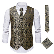 Men's 3Pc Paisley Waistcoat Set with Necktie Pocket Square | Victorian Steampunk Embroidered Vest | Formal Business Attire loveyourmom Love Your Mom   