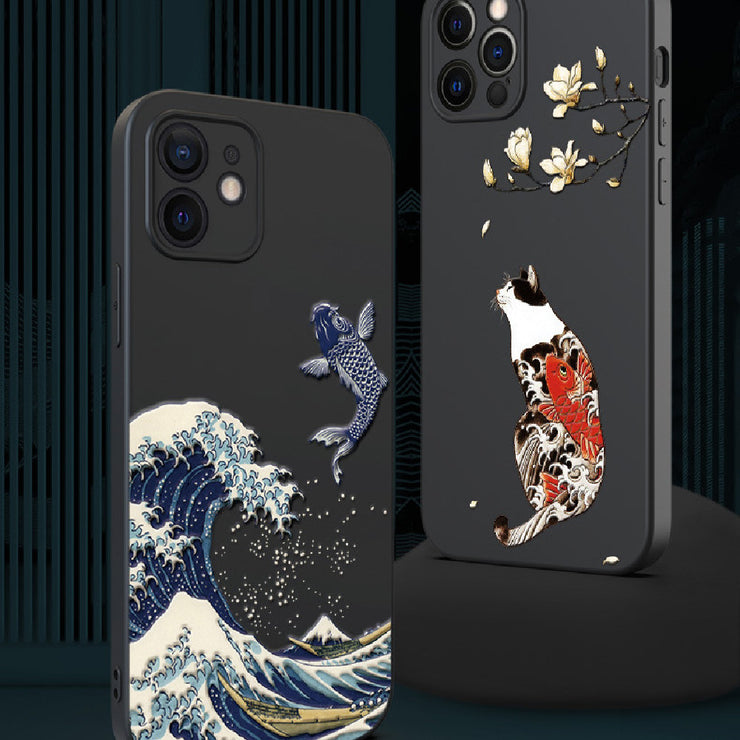 The Great Wave Painted Silicone iPhone 14 Case, Japanese Art Phone Case 1 1   
