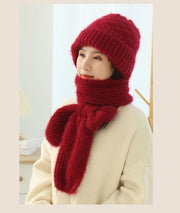 Women's Scarf Hat, Copenhagen Balaclava Fleece-lined Wool Winter Warm Knitted Hat. 1 Love Your Mom Wine Red  