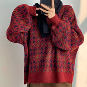 Women Vintage Sweater | Oversized Sweater | Y2k Sweater | Harajuku Style |Korean Style Jumper 1 1 Dark red One size 