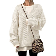 Paris Retro Cable Knit Sweater for Women V Neck Loose Casual Pullover Solid Color Fashion Jumper Tops Long Sleeve Comfort Soft Sweaters loveyourmom Love Your Mom Off white 2XL 