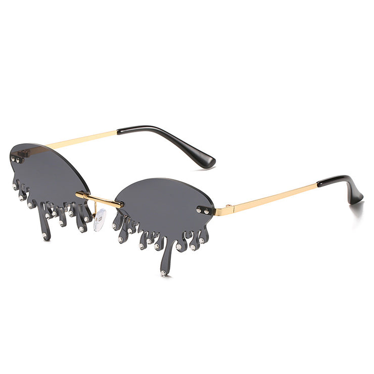 Teardrop shape sunglasses 1 1 Gold frame black and gray film  