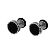 Punk Raver Titanium Steel Stud Earrings for Men, Gothic Street Black Round Ear Piercing Fashion Rock Plug Jewelry loveyourmom Love Your Mom   