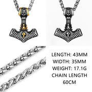 Viking Mjolnir Thor's Hammer Vegvisir Wolf Stainless Steel Pendant Necklace - Aoding Triangle Rune Titanium Steel 1 1   