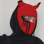 Cute Funny Ski Mask, Horns Creative Knitted Hat Beanies Warm Full Face Cover 1 1 Red Adult 57to 59cm 