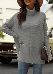 Cozy Women's Oversized Turtleneck Sweater, Fall Batwing Sleeve Ribbed Tunic Sweater loveyourmom Love Your Mom Light Gray L 