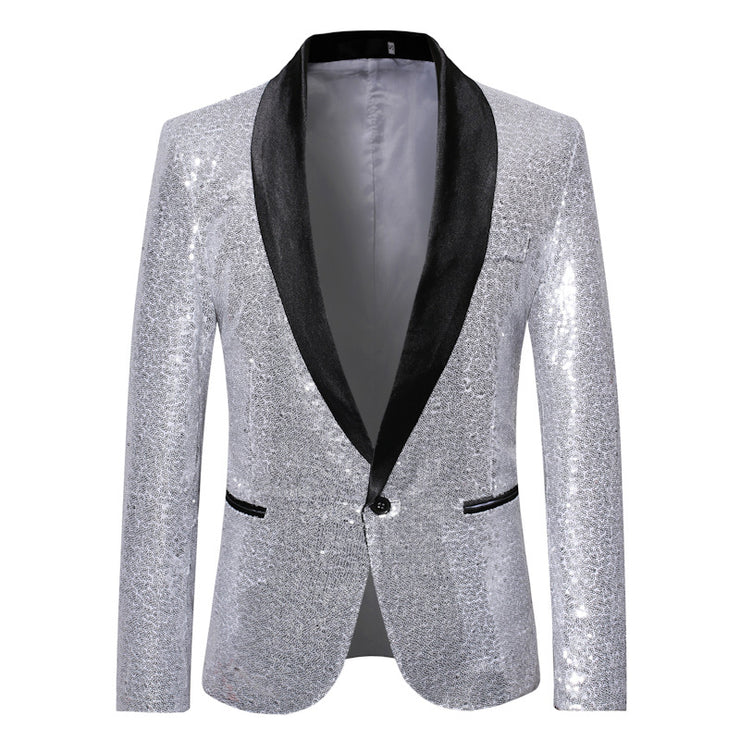 Men's Tuxedo Tailcoat Swallowtail Suit Jacket | Slim Fit Dinner Party & Wedding Blazer | Sequins Show Dress Coat | Available in Red, Black, Silver, Gold, Blue loveyourmom Love Your Mom Silver 2XL 