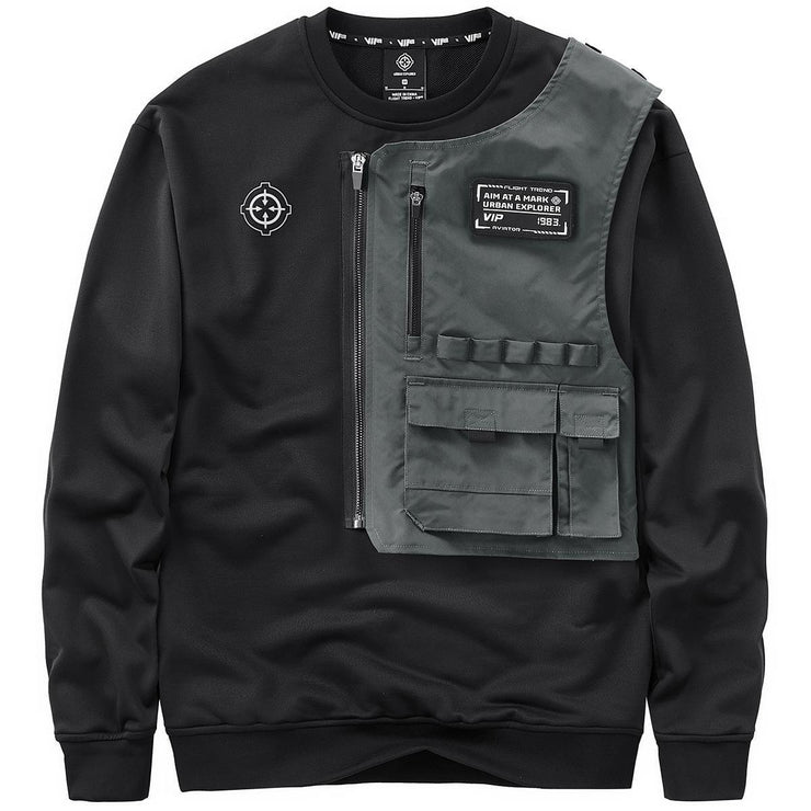 Japan Techwear Mechanical Style Shirt Top Jackets, Berlin Rave Long-sleeved T-shirt Round Neck False 1 1 Black L 