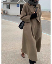 Women's Long Windbreaker Woolen Coat, Korean Elegant Windbreaker Coat - Long Wool Cloak black, khaki 1 1 Khaki 2XL 