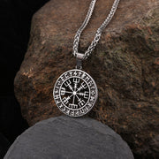 Viking Vegvisir Compass Open Stainless Steel Pendant Necklace, Lun Rune Pendant 1 1 60CM steel color  