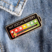 Social Battery Pin, Funny Social Mood Brooch Pin, Social Battery Lapel Pin Gift loveyourmom Love Your Mom Black  