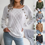 Square Neck Knitted Sweater, Mom Warm Cozy Winter Sweater, Long Sleeve Acrylic Soft Sweater, Casual Wear Buttoned Sweater loveyourmom Love Your Mom   