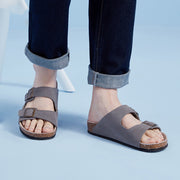 London Classic Dual-Strap Cork Footbed Sandals in Charcoal Gray - Comfortable Slip-on Summer Shoes loveyourmom Love Your Mom   