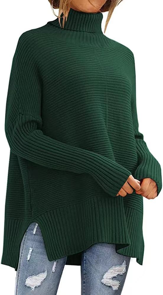 Cozy Women's Oversized Turtleneck Sweater, Fall Batwing Sleeve Ribbed Tunic Sweater loveyourmom Love Your Mom Dark Green L 