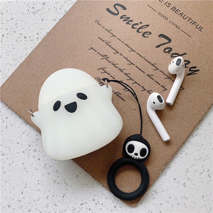 Cool 3D Ghost Halloween AirPods Cover Case + hanging ring, Halloween AirPods Gift Geek 1 1 Transparent color Airpods 1to 2generations 
