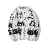 Cute Cats Sweaters, Oversize Goth Long Sleeve Korean Style y2k Top Harajuku, Black White Cats Lover Gift 1 1 White 2XL 