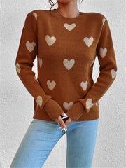 Women's Sweater Heart Pattern Sweater, Loose Round Neck Knitted Pullover Sweater loveyourmom Love Your Mom   