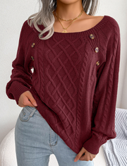 Square Neck Knitted Sweater, Mom Warm Cozy Winter Sweater, Long Sleeve Acrylic Soft Sweater, Casual Wear Buttoned Sweater loveyourmom Love Your Mom Wine Red 2XL 