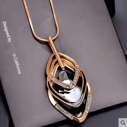 Gold and Silver Color Water Drill Long Necklace Triangle Oval Glass Pendant Necklace loveyourmom Love Your Mom Diamond Gold 