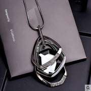 Gold and Silver Color Water Drill Long Necklace Triangle Oval Glass Pendant Necklace loveyourmom Love Your Mom Polygon Black 