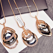 Gold and Silver Color Water Drill Long Necklace Triangle Oval Glass Pendant Necklace loveyourmom Love Your Mom   