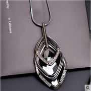 Gold and Silver Color Water Drill Long Necklace Triangle Oval Glass Pendant Necklace loveyourmom Love Your Mom Diamond Black 