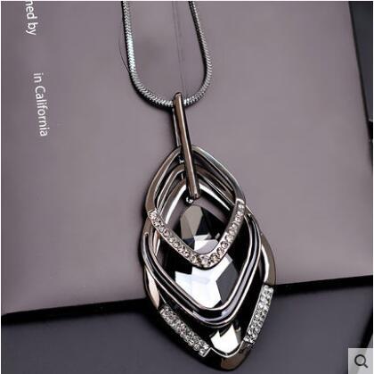 Gold and Silver Color Water Drill Long Necklace Triangle Oval Glass Pendant Necklace loveyourmom Love Your Mom Diamond Black 