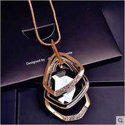 Gold and Silver Color Water Drill Long Necklace Triangle Oval Glass Pendant Necklace loveyourmom Love Your Mom Polygon Gold 