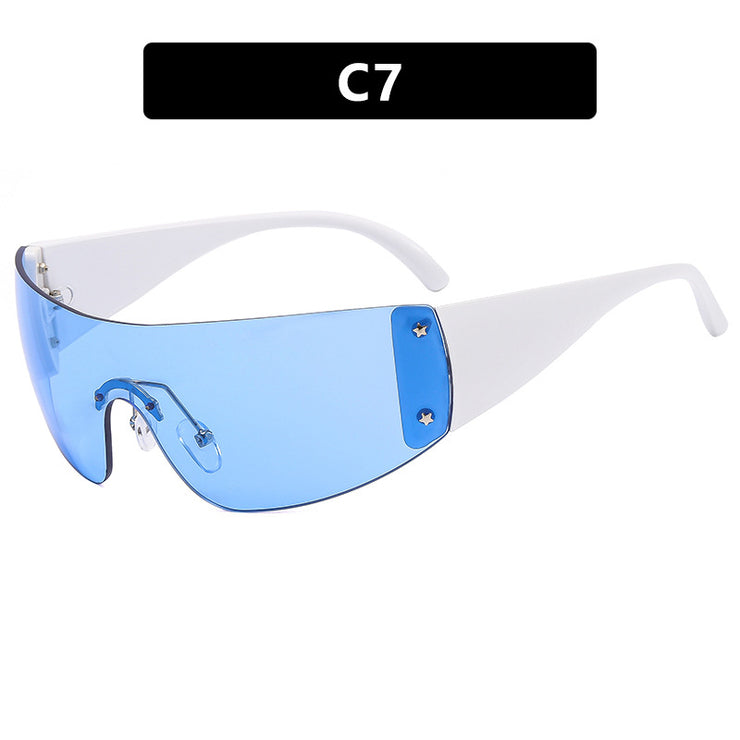 Rimless One-piece Sunglasses Five-pointed Star 1 Love Your Mom As Shown In The Picture White Frame Blue Lens 