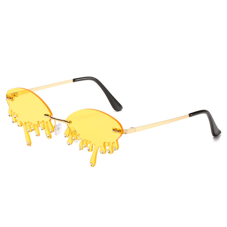 Teardrop shape sunglasses 1 1 Gold frame reed  