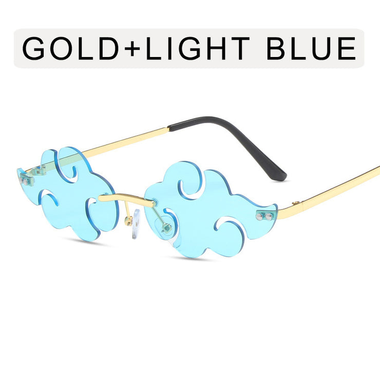 Anime cloud sunglasses with lightning pendants 1 1 Gold frame light blue  